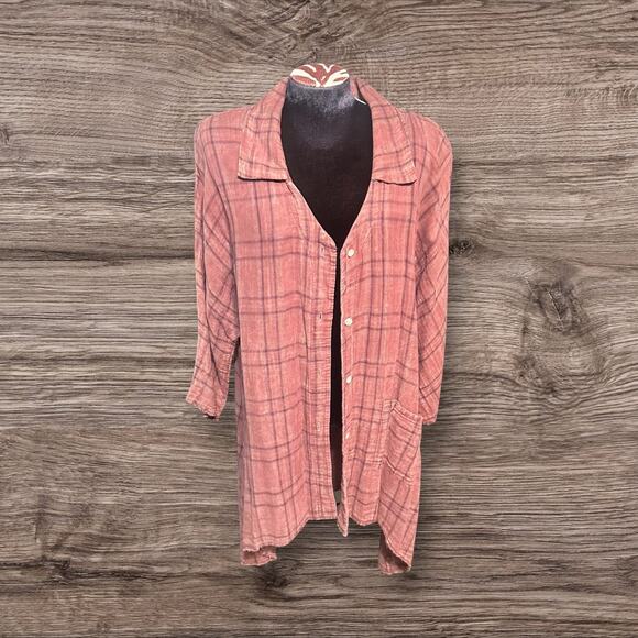 The Nu Vintage Plaid Upcycle Flower Duster Chic Western Top Size Medium - Picture 3 of 7